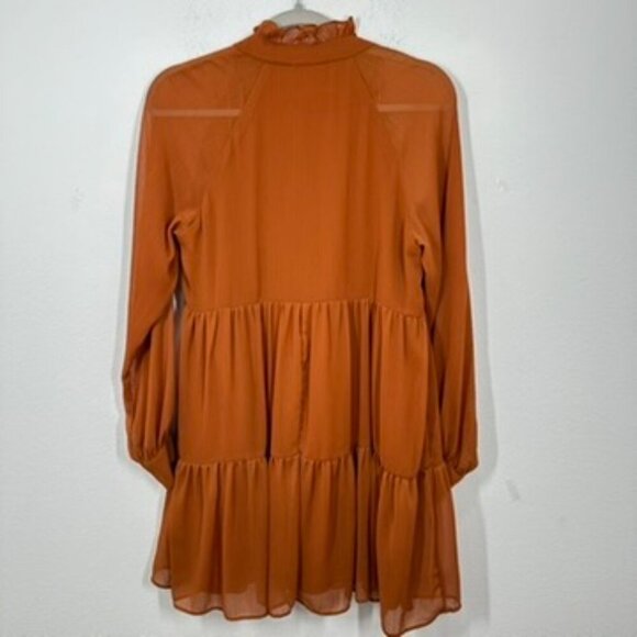1.State Pumpkin Spice Orange Sheer Sleeve Mini Dress Size Small Fall Wedding - Picture 7 of 7